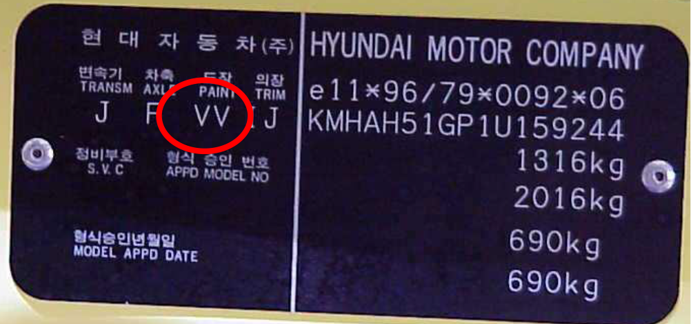 Hyundai Lakk kode Hyundai